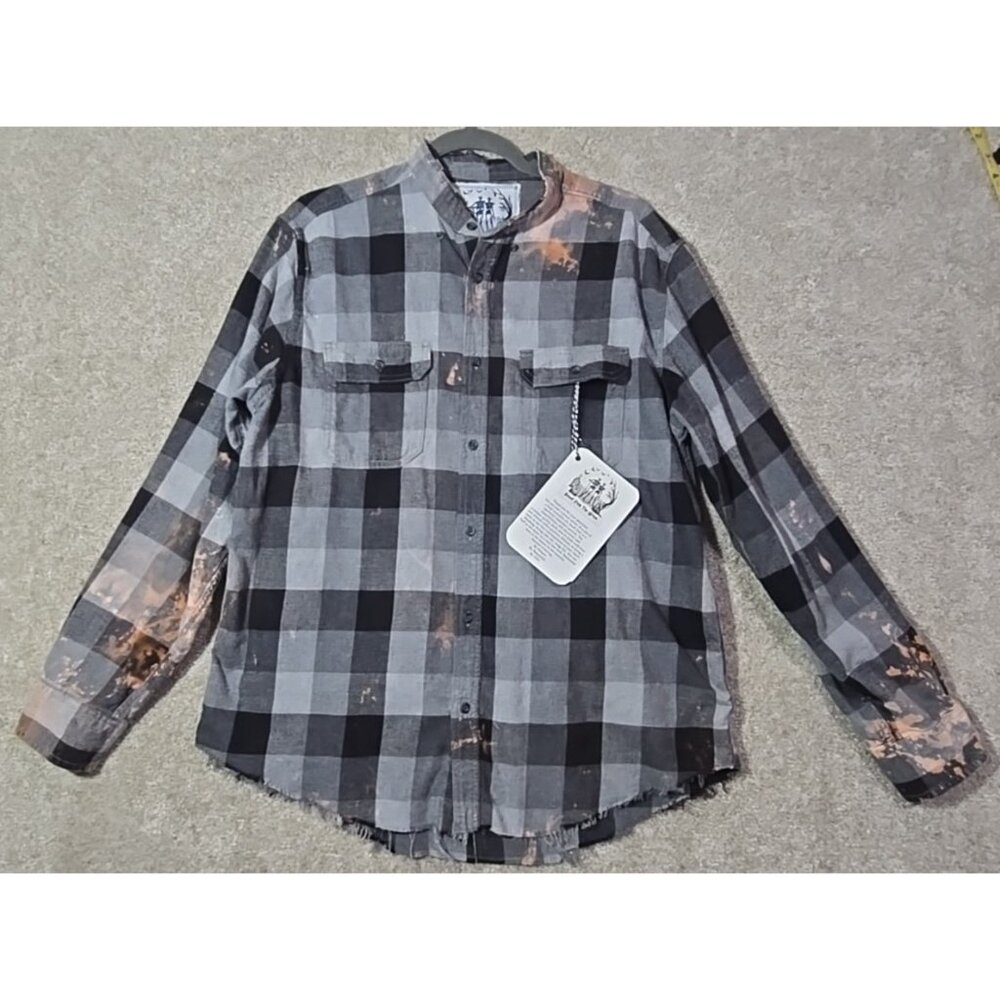 OOAK Upcycled Flannel Shacket Shirt Five Finger Death Punch FFDP Boyfriend Fit L - Picture 3 of 13